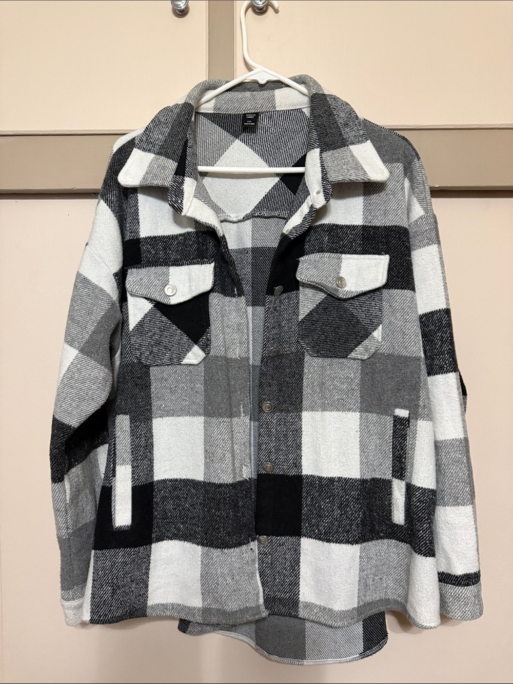 SHEIN Gray & White Plaid Shacket
